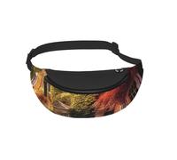 Sac banane pour homme et femme - Motif maisons de ville et feuilles - Pour voyage, sport, course à pied, randonnée, jogging, gym, Noir , Taille unique