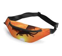 Sac banane pour homme et femme - Motif mer et coucher de soleil - Dragon volant - Sac banane de sport avec sangle réglable - Pour voyage, course à pied, entraînement, blanc, 36 x 15 cm, blanc,