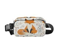 Sac banane pour homme et femme, motif renard, fleurs sauvages, sac banane pour promener le chien, la course, le cyclisme, la randonnée, les voyages, l'entraînement avec sangle réglable, C1098, Poche