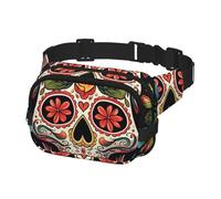 Sac banane pour homme et femme - Motif tête de mort colorée - Taille unique - Noir, Noir , Taille unique