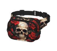 Sac banane pour homme et femme - Motif tête de mort - Rose et rouge - Avec sangles réglables - Sac de poitrine de voyage - Sac à bandoulière - Noir - Taille unique, Noir , Taille unique