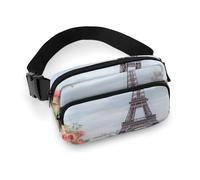Sac banane pour homme et femme - Motif Tour Eiffel Paris avec fleurs - Pour voyage, course à pied, randonnée, tour Eiffel de Paris avec fleurs - 20 x 13 cm, Paris Tour Eiffel avec fleurs, 20x13cm, Sac