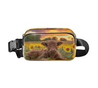 Sac banane pour homme et femme - Motif vache des Highlands et tournesol - Pour la marche, la course, le cyclisme, la randonnée, les voyages, l'entraînement avec sangle réglable, C941, Poche de