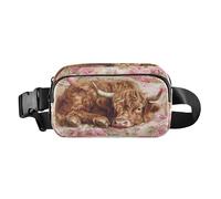 Sac banane pour homme et femme Motif vache des Highlands roses roses Sac banane pour promener votre chien, course à pied, cyclisme, randonnée, voyage, entraînement avec sangle réglable, C942, Poche de