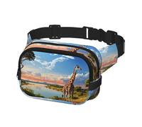 Sac banane pour homme et femme - Paysage africain avec fleuve Nil et girafe - Avec sangles réglables - Sac de poitrine de voyage