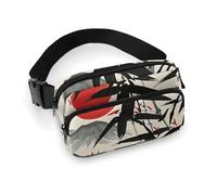 Sac banane pour homme et femme - Peinture à l'encre du soleil rouge et des montagnes - Sac banane léger avec sangle réglable - Pour la course à pied, la randonnée, les voyages - Style : 20 x 13 cm,