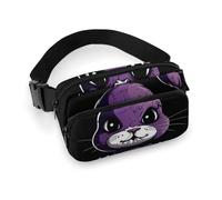 Sac banane pour homme et femme - Petit sac à dos à bandoulière - Carrés de différentes formes - Pêche, Lapin en colère violet, 20x13cm