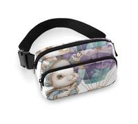 Sac banane pour homme et femme - Petit sac à dos à bandoulière - Motif fleurs dans un panier de courses, Lapin sur montgolfière, 20x13cm