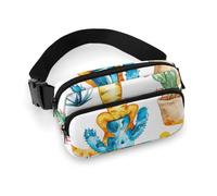 Sac banane pour homme et femme - Petit sac à dos à bandoulière - Motif fleurs fraîches, Geckos et cactus, 20x13cm