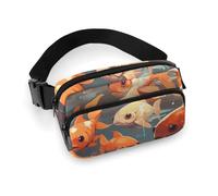 Sac banane pour homme et femme - Petit sac à dos à bandoulière - Motif fruit de dragon rouge, Les poissons nagent autour, 20x13cm