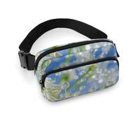 Sac banane pour homme et femme - Petit sac à dos à bandoulière - Motif lapin, Gouttes de rosée sur fleurs, 20x13cm