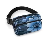 Sac banane pour homme et femme - Petit sac à dos à bandoulière - Sac banane bateau sur l'océan, motif floral bleu, 20x13cm