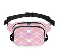 Sac banane pour homme et femme, rose beige, motif à carreaux de buffle d'amour et cœur, réglable et imperméable, pour voyage, sport, randonnée, course à pied, Cœur à carreaux de buffle, Taille unique