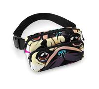 Sac banane pour homme et femme - Sac banane amusant pour voyage, course à pied, randonnée, chiot carlin dessin animé amusant - 20 x 13 cm, Chiot carlin amusant, 20x13cm, Sac banane