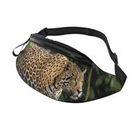 Sac banane pour homme et femme - Sac banane avec sangle réglable - Motif chat jaguar sur un tronc d'arbre - Noir - Taille unique, Noir , Taille unique