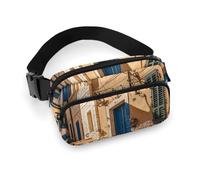 Sac banane pour homme et femme - Sac banane étanche pour téléphone portable, Paysage de maison en pierre, 20x13cm, Art Déco