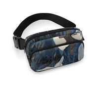 Sac banane pour homme et femme - Sac banane étanche - Sac banane pour téléphone portable, Asseyez-vous devant la lune, 20x13cm, Art Déco