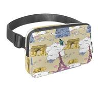 Sac banane pour homme et femme - Sac banane fin pour la marche, le jogging, la randonnée, les voyages, l'entraînement - Carte de France et architecture, multicolore, 1.5x9.0x5.9in/4x23x15cm, Sacs