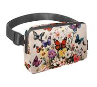 Sac banane pour homme et femme - Sac banane fin pour la marche, le jogging, la randonnée, les voyages, l'entraînement - Aquarelle, cosmos, fleurs, papillon, multicolore, 1.5x9.0x5.9in/4x23x15cm, Sacs