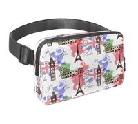 Sac banane pour homme et femme - Sac banane fin pour la marche, le jogging, la randonnée, les voyages, l'entraînement - Célèbres monuments de voyage en Europe, multicolore, 1.5x9.0x5.9in/4x23x15cm,