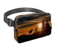 Sac banane pour homme et femme - Sac banane fin pour la marche, le jogging, la randonnée, les voyages, l'entraînement - Chasse au loup au coucher du soleil en hiver et montagne, multicolore,