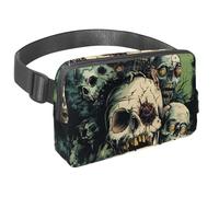 Sac banane pour homme et femme - Sac banane fin pour la marche, le jogging, la randonnée, les voyages, l'entraînement - Motif crânes de zombies effrayants, multicolore, 1.5x9.0x5.9in/4x23x15cm, Sacs