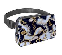 Sac banane pour homme et femme - Sac banane fin pour la marche, le jogging, la randonnée, les voyages, l'entraînement - Chaînes dorées, ancres et coquillages, multicolore, 1.5x9.0x5.9in/4x23x15cm,