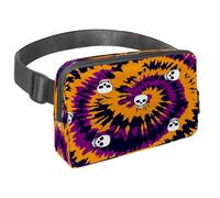Sac banane pour homme et femme - Sac banane fin pour la marche, le jogging, la randonnée, les voyages, l'entraînement - Spirale tie dye avec tête de mort, multicolore, 1.5x9.0x5.9in/4x23x15cm, Sacs