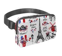 Sac banane pour homme et femme - Sac banane fin pour la marche, le jogging, la randonnée, les voyages, l'entraînement - Bonjour Paris France Culture, multicolore, 1.5x9.0x5.9in/4x23x15cm, Sacs banane