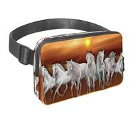 Sac banane pour homme et femme - Sac banane fin pour la marche, le jogging, la randonnée, les voyages, l'entraînement - Peinture à l'huile - Chevaux galop sur coucher de soleil, multicolore,
