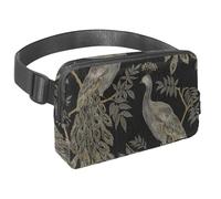 Sac banane pour homme et femme - Sac banane fin pour la marche, le jogging, la randonnée, les voyages, l'entraînement - Deux paons brodés, multicolore, 1.5x9.0x5.9in/4x23x15cm, Sacs banane