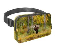 Sac banane pour homme et femme - Sac banane fin pour la marche, le jogging, la randonnée, les voyages, l'entraînement - Ours marron marchant autour du lac, multicolore, 1.5x9.0x5.9in/4x23x15cm, Sacs