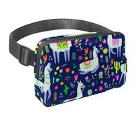 Sac banane pour homme et femme - Sac banane fin pour la marche, le jogging, la randonnée, les voyages, l'entraînement - Motif lama dans un champ floral, multicolore, 1.5x9.0x5.9in/4x23x15cm, Sacs