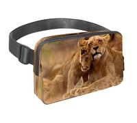 Sac banane pour homme et femme - Sac banane fin pour la marche, le jogging, la randonnée, les voyages, l'entraînement - Lionne et petit, multicolore, 1.5x9.0x5.9in/4x23x15cm, Sacs banane