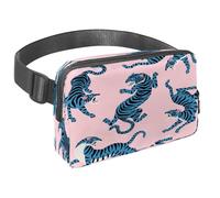 Sac banane pour homme et femme - Sac banane fin pour la marche, le jogging, la randonnée, les voyages, l'entraînement - Tigres bleus féroces, multicolore, 1.5x9.0x5.9in/4x23x15cm, Sacs banane