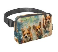 Sac banane pour homme et femme - Sac banane fin pour la marche, le jogging, la randonnée, les voyages, l'entraînement - Trois corgis jouant ensemble, multicolore, 1.5x9.0x5.9in/4x23x15cm, Sacs banane