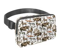 Sac banane pour homme et femme - Sac banane fin pour la marche, le jogging, la randonnée, les voyages, l'entraînement - Animaux de la forêt, ours, cerf, loup, renard, lièvre, multicolore,