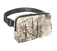 Sac banane pour homme et femme - Sac banane fin pour la marche, le jogging, la randonnée, les voyages, l'entraînement - Aventure mondiale en bateau à voile, multicolore, 1.5x9.0x5.9in/4x23x15cm, Sacs