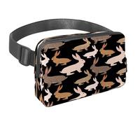 Sac banane pour homme et femme - Sac banane fin pour la marche, le jogging, la randonnée, les voyages, l'entraînement - Lapin lièvre sur noir, multicolore, 1.5x9.0x5.9in/4x23x15cm, Sacs banane