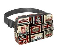 Sac banane pour homme et femme - Sac banane fin pour la marche, le jogging, la randonnée, les voyages, l'entraînement - Motif Union Jack Big Ben London Stamps, multicolore, 1.5x9.0x5.9in/4x23x15cm,