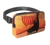 Sac banane pour homme et femme - Sac banane fin pour la marche, le jogging, la randonnée, les voyages, l'entraînement - Bateau viking vers de nouveaux rivages, multicolore, 1.5x9.0x5.9in/4x23x15cm,