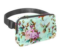 Sac banane pour homme et femme - Sac banane fin pour la marche, le jogging, la randonnée, les voyages, l'entraînement - Oiseaux de rossignol avec lys, roses, coquelicot, multicolore,