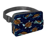 Sac banane pour homme et femme - Sac banane fin pour la marche, le jogging, la randonnée, les voyages, l'entraînement - Tortues de dessin animé nagent sur la mer, multicolore, 1.5x9.0x5.9in/4x23x15cm,