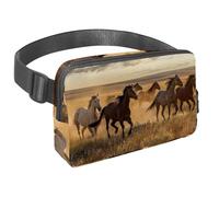 Sac banane pour homme et femme - Sac banane fin pour la marche, le jogging, la randonnée, les voyages, l'entraînement - Chevaux au galop dans la prairie, multicolore, 1.5x9.0x5.9in/4x23x15cm, Sacs