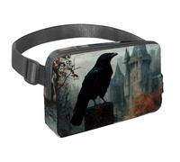 Sac banane pour homme et femme - Sac banane fin pour la marche, le jogging, la randonnée, les voyages, l'entraînement - Château de corbeau sur souche, multicolore, 1.5x9.0x5.9in/4x23x15cm, Sacs banane