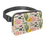 Sac banane pour homme et femme - Sac banane fin pour la marche, le jogging, la randonnée, les voyages, l'entraînement - Monde marin, coraux, poissons, récifs, multicolore, 1.5x9.0x5.9in/4x23x15cm,