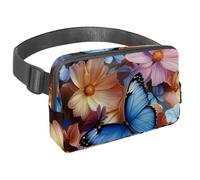 Sac banane pour homme et femme - Sac banane fin pour la marche, le jogging, la randonnée, les voyages, l'entraînement - Fleur cosmos colorée et papillon, multicolore, 1.5x9.0x5.9in/4x23x15cm, Sacs