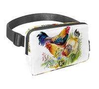 Sac banane pour homme et femme - Sac banane fin pour la marche, le jogging, la randonnée, les voyages, l'entraînement - Poulet et coq dans l'herbe, multicolore, 1.5x9.0x5.9in/4x23x15cm, Sacs banane