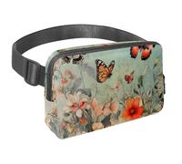 Sac banane pour homme et femme - Sac banane fin pour la marche, le jogging, la randonnée, les voyages, l'entraînement - Papillons volants sur fleurs cosmos, multicolore, 1.5x9.0x5.9in/4x23x15cm, Sacs