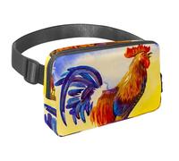 Sac banane pour homme et femme - Sac banane fin pour la marche, le jogging, la randonnée, les voyages, l'entraînement - Coq marchant sur une clôture en bois, multicolore, 1.5x9.0x5.9in/4x23x15cm, Sacs